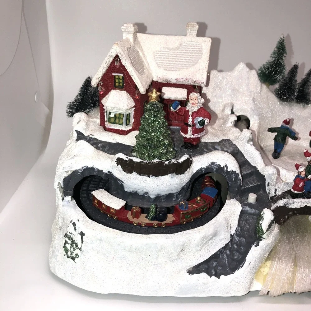 WORKING Holiday Christmas LED Fiber Optic Village Train Skaters Santa Bridge